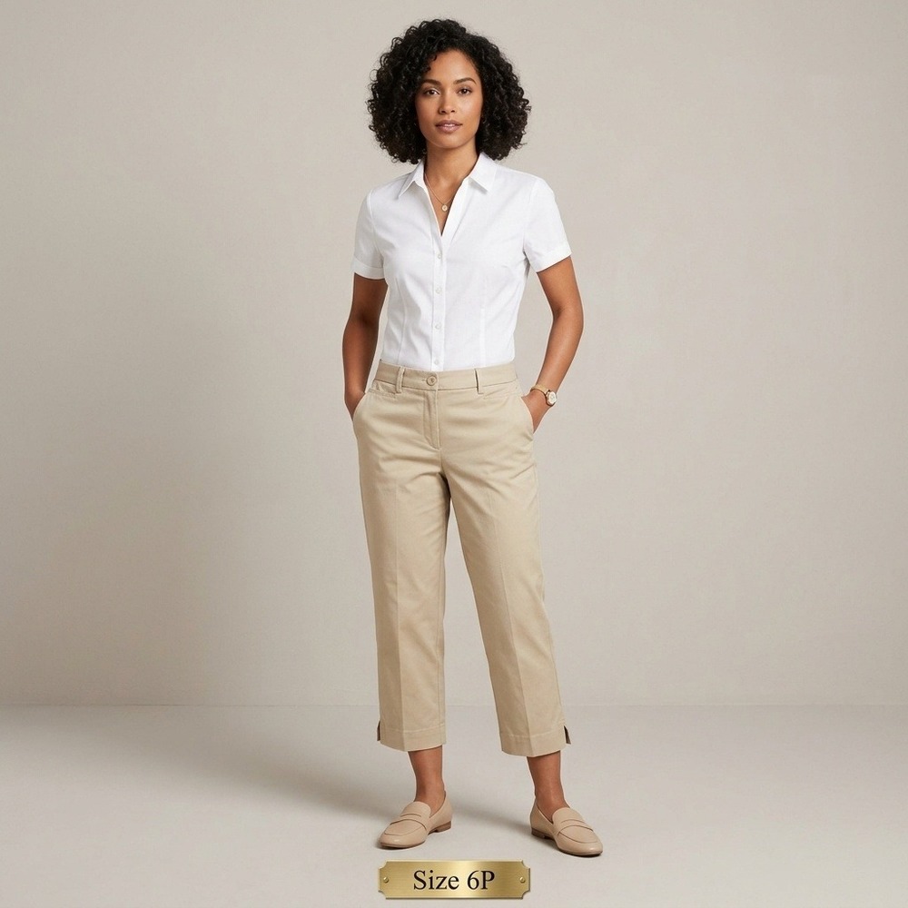 Talbots Perfect Skimmer Pants Women 6P Khaki Excellent Cropped Petite Chino